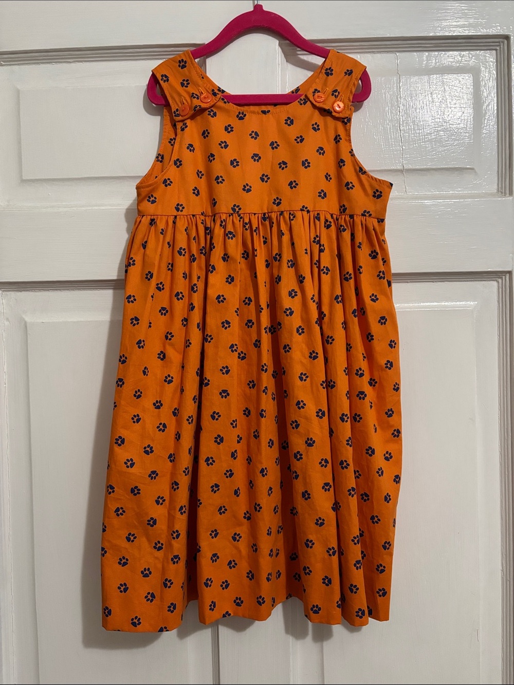 Girls' Orange Paw-Print Casual Dress